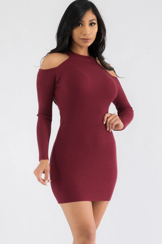 Ribbed Off-Shoulder Bodycon Mini Dress – Long Sleeve, Elegant & Versatile