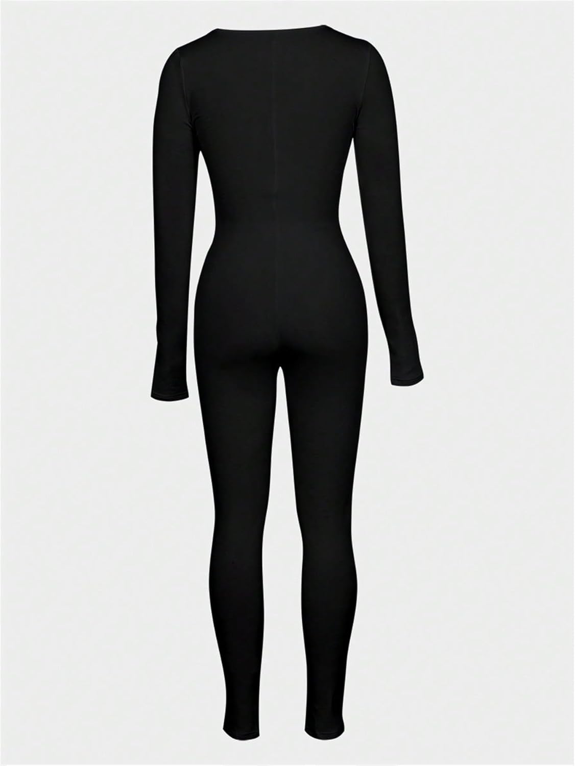 Elegant Fitted Long Jumpsuit with U-Neck