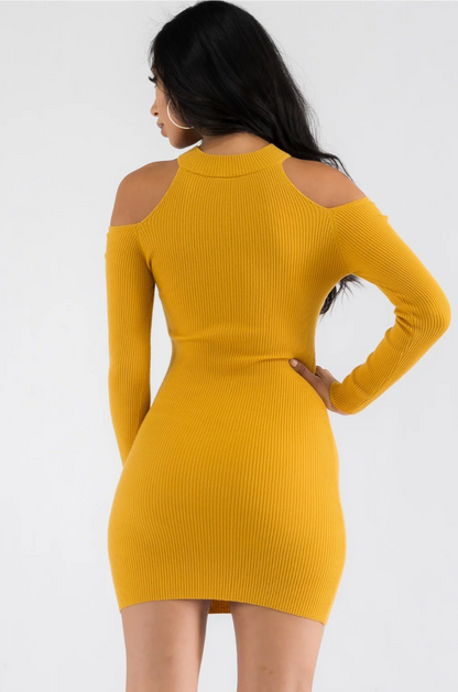 Ribbed Off-Shoulder Bodycon Mini Dress – Long Sleeve, Elegant & Versatile