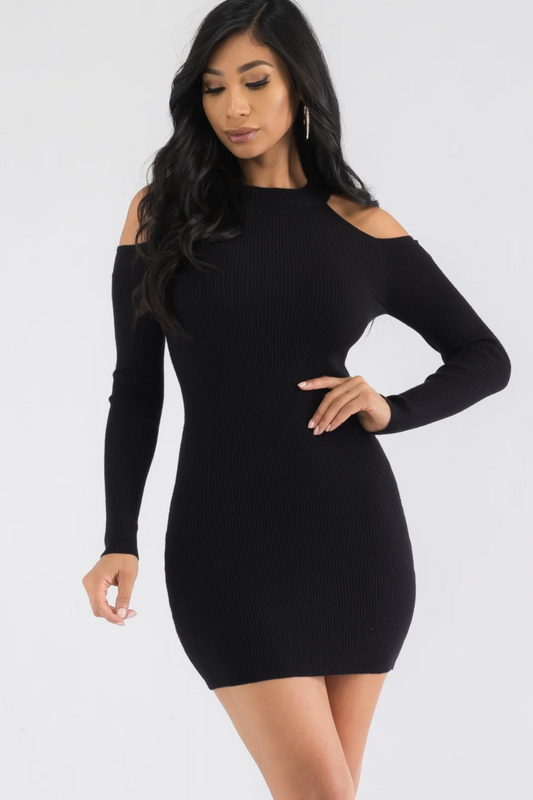 Ribbed Off-Shoulder Bodycon Mini Dress – Long Sleeve, Elegant & Versatile