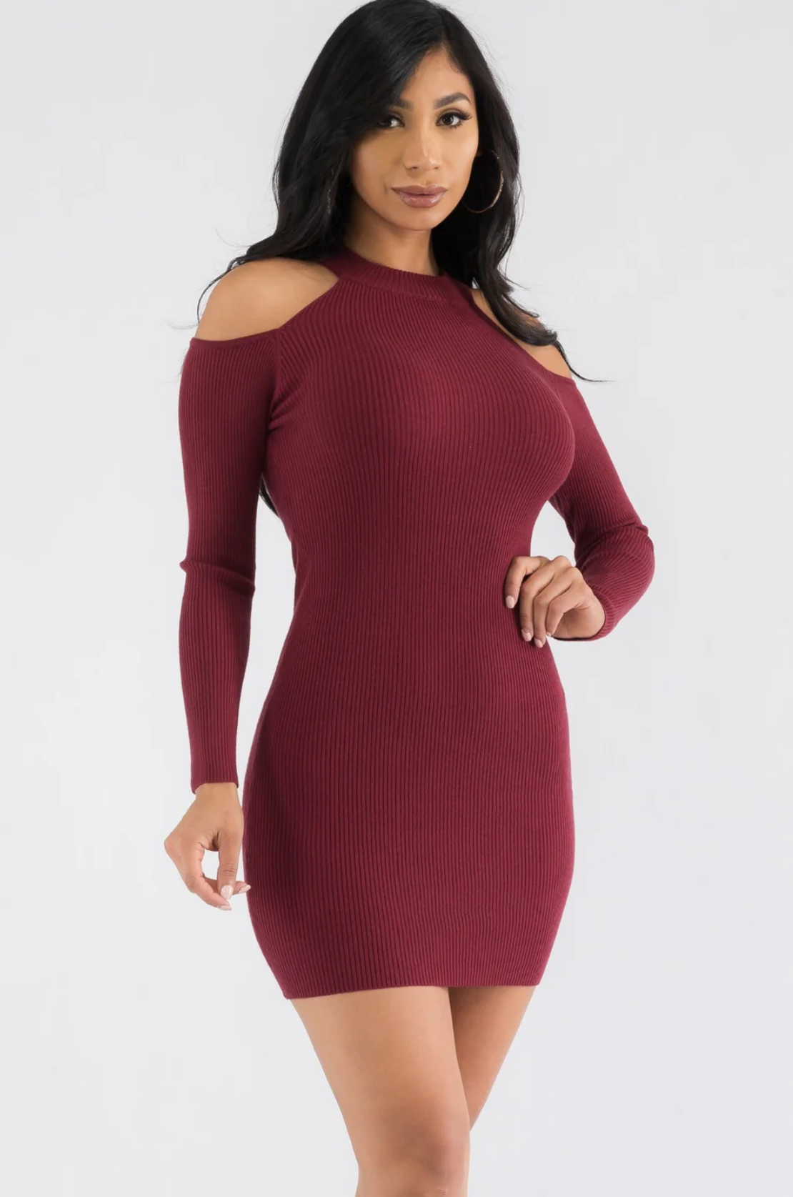 Ribbed Off-Shoulder Bodycon Mini Dress – Long Sleeve, Elegant & Versatile