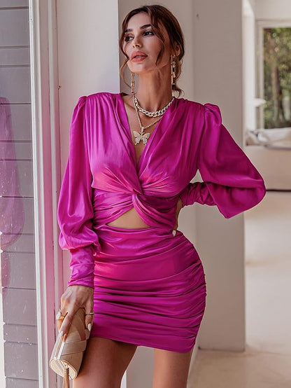 Glamaker Satin Dress with Front Ruffles