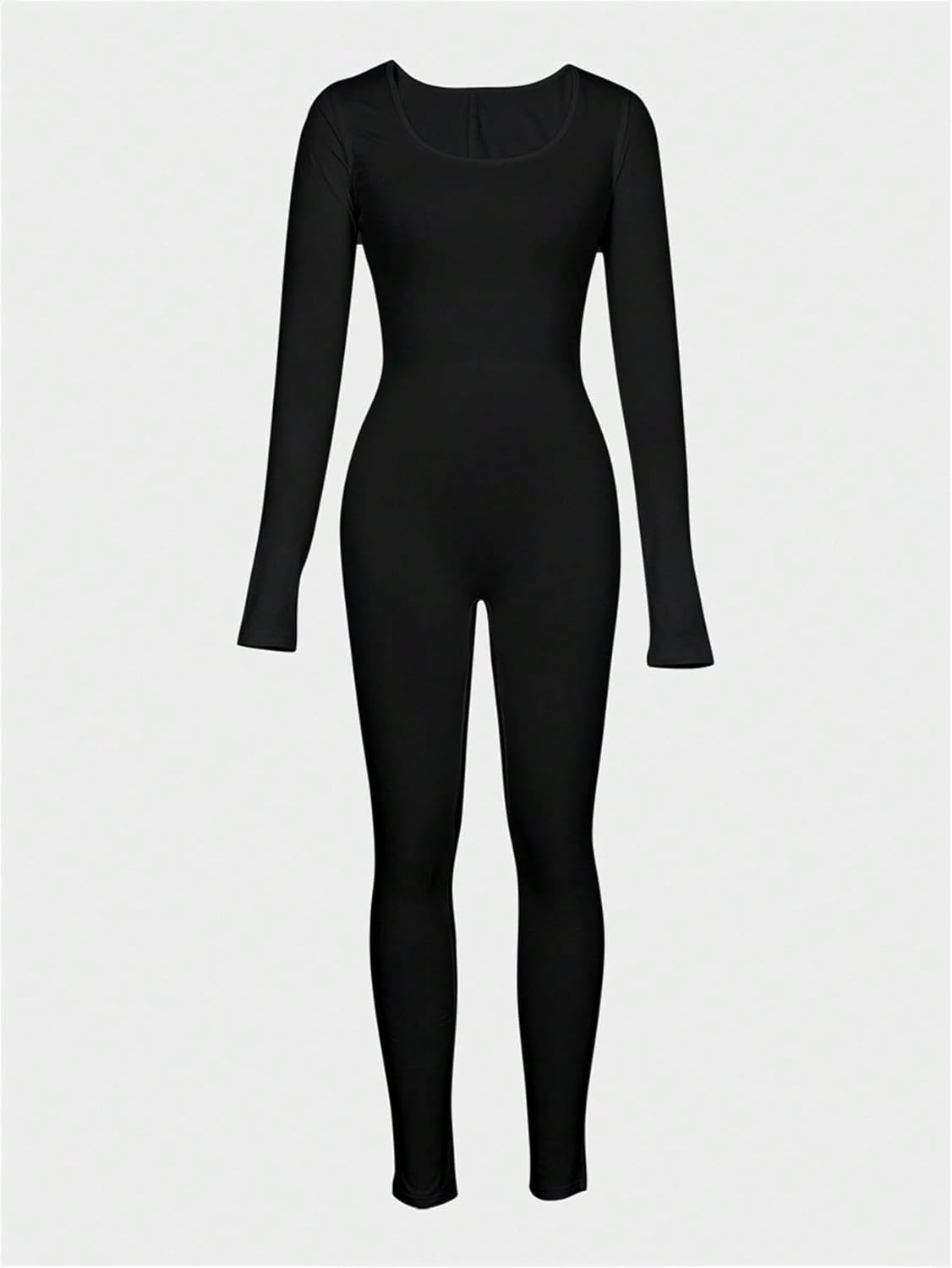 Elegant Fitted Long Jumpsuit with U-Neck