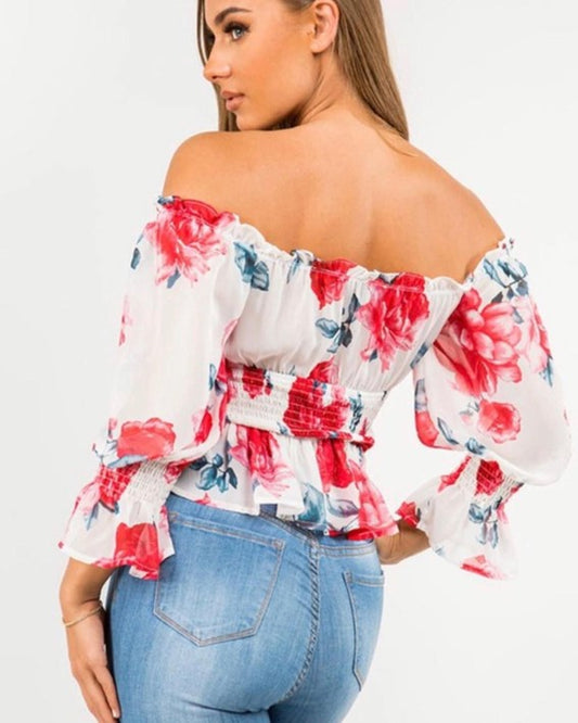 Serena Floral Off-Shoulder Top – Elegant, Feminine & Stylish
