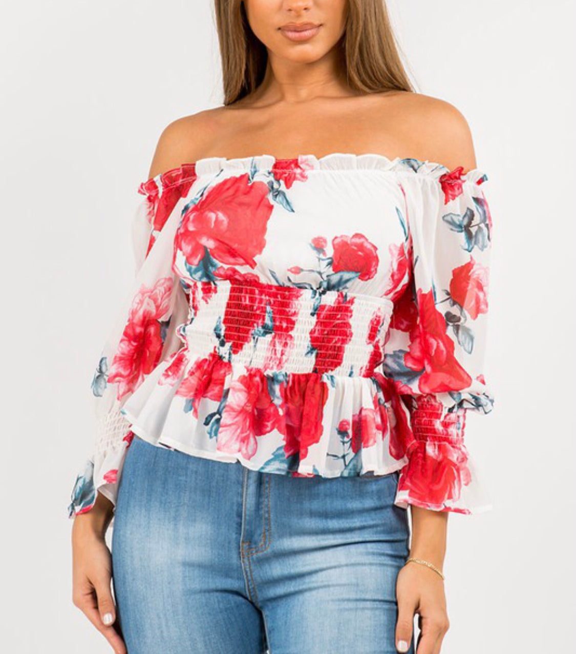 Serena Floral Off-Shoulder Top – Elegant, Feminine & Stylish