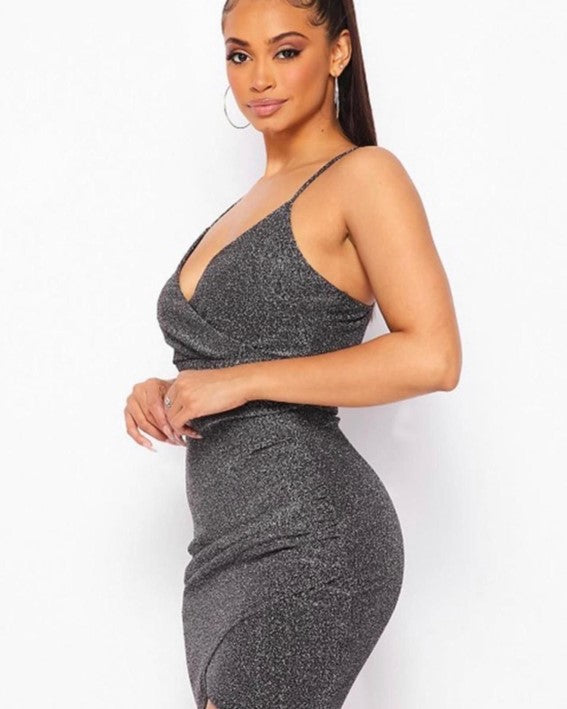 Penny Asymmetrical Formal Mini Dress with Woven Glitter